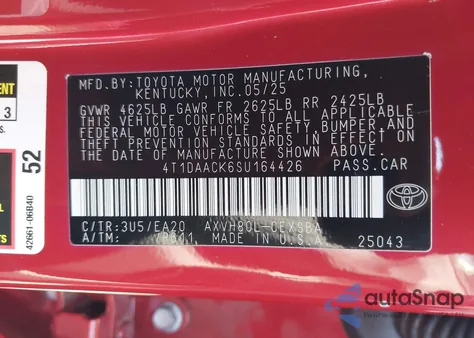 2025 Toyota Camry Se z USA, uszkodzony, nr VIN 4T1DAACK6SU164426